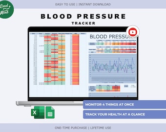 Blood Pressure Tracker | BP Log with Systolic Diastolic Heart Rate BMI (Excel & Google Sheets)