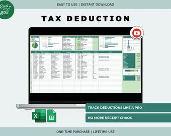 Tax Deduction Tracker with Dashboard: Business Expense Log, Receipt Organizer (Excel & Google Sheets)