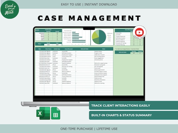 Social Work Case Management Tracker | Caseload Log (Excel & Google Sheets)