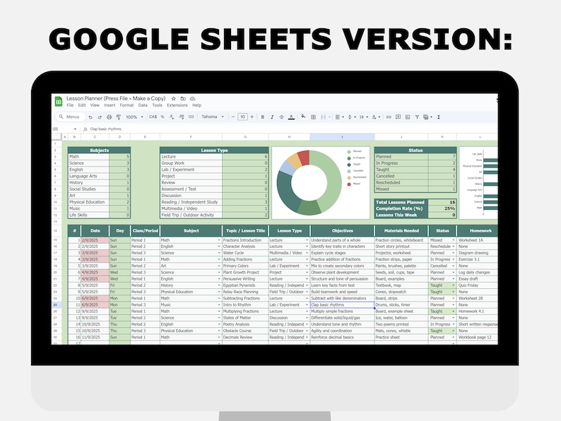 Lesson Planner Spreadsheet: Lesson Plan Template Class Tracker (excel ...