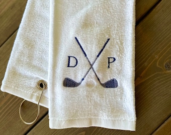 Embroidered Monogram Golf Towel, Cotton Tri-fold Golf Gift