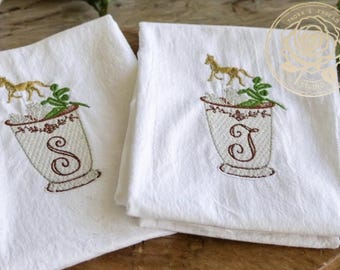 Personalized Mint Julep Tea Towel | Kentucky Derby Kitchen Decor | Custom Monogram Derby Party Towel | Run for the Roses Hostess Gift