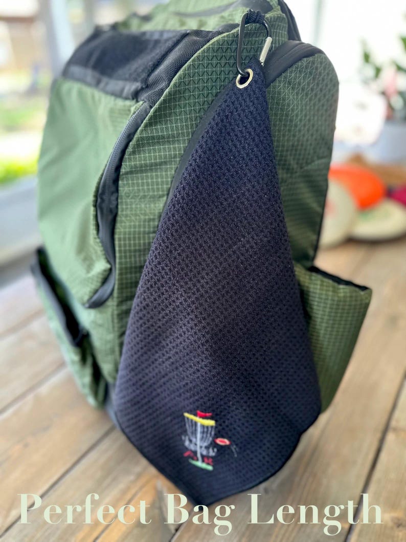 Personalized Disc Golf Towel w/Clip – Custom Embroidered Initials or Name – Disc Golf Gift – Frisbee Golf Accessory – Bag Towel + Carabiner image 2