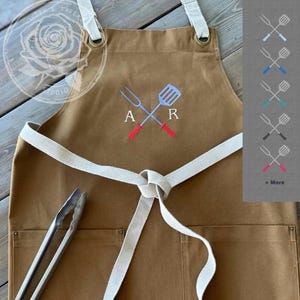 Delantal de barbacoa de lona bordado a medida, inicial personalizada para chef, ropa de cocina.