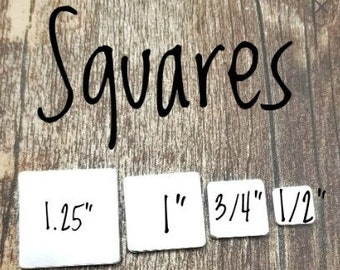 Square 1.25&quot;, 1&quot;, 3/4&quot;, 1/2&quot; Blanks Qty (5) in 14g Aluminum, 14g Pewter, 18g Copper, or 18g NuGold for hand stamping, etching, engraving.
