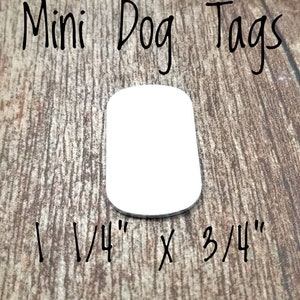 1-1/4” X 3/4” Mini Dog Tag Metal Blanks Qty (5) in 14g Aluminum, 14g Pewter, 18g Copper, or 18g NuGold for hand stamping, etching, engraving