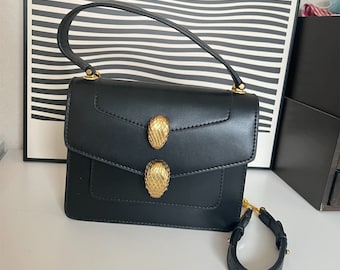 Bolso de hombro de cuero negro hecho a mano para mujer - elegante bolso bandolera