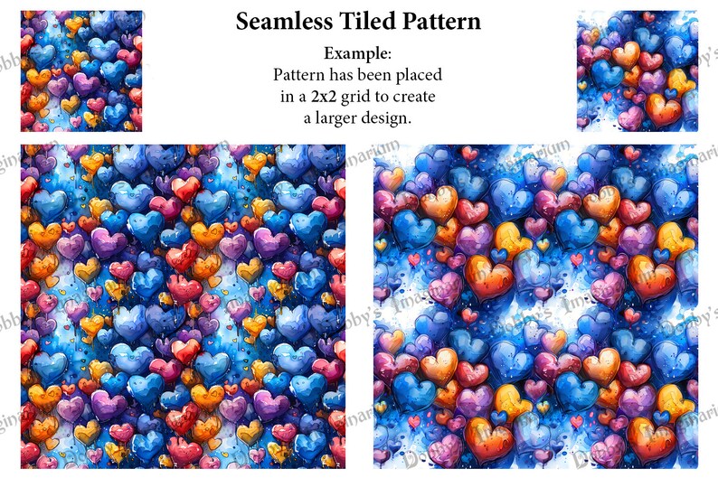 Watercolor Hearts Seamless Patterns: 12x12 in Digital Paper (JPG) - Etsy
