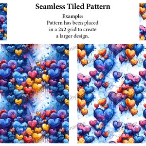 Watercolor Hearts Seamless Patterns: 12x12 in Digital Paper (JPG) - Etsy