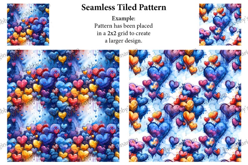 Watercolor Hearts Seamless Patterns: 12x12 in Digital Paper (JPG) - Etsy