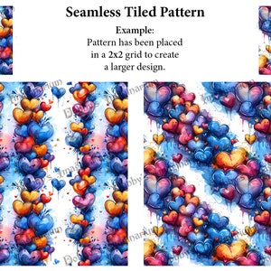 Watercolor Hearts Seamless Patterns: 12x12 in Digital Paper (JPG) - Etsy