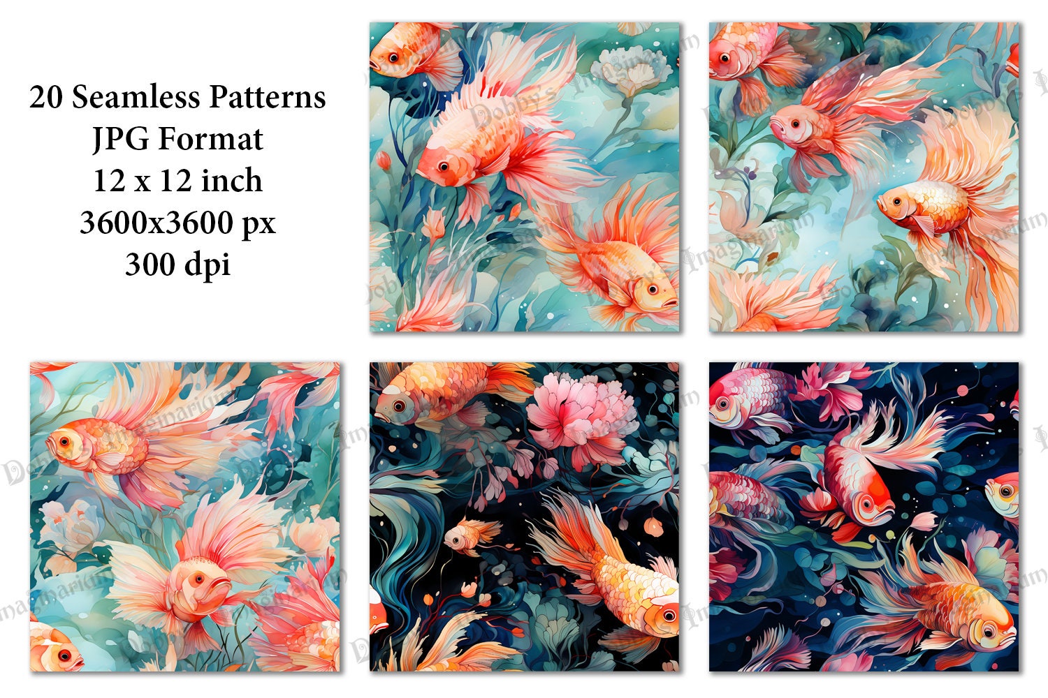 Alcohol Ink Fishes, 20 Seamless Aquatic Patterns, 12x12in, Digital ...