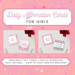 Tarjetas de Afirmaciones Diarias para Niñas - Descarga Digital - Tarjetas de Mentalidad Positiva para Niños