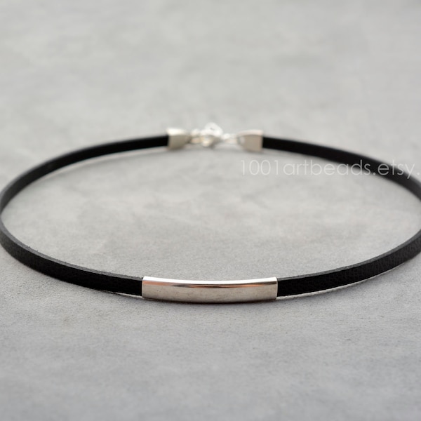 Engraved Leather Choker, Minimalist Collar, Unisex Jewelry