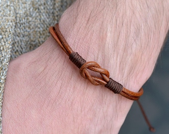 Adjustable Mens Leather Bracelet, 3rd Leather Anniversary Gift, Fathers day gift for Dad, Layered matching couples bracelet him and her