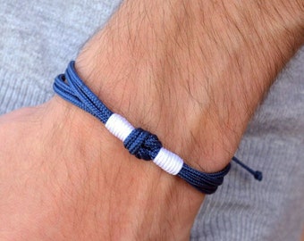 Waterproof Mens Surfer Bracelet, Love Knot Adjustable Bracelet, Beach Nautical Boyfriend gift, Boy&#39;s wristband, woven bracelet for him