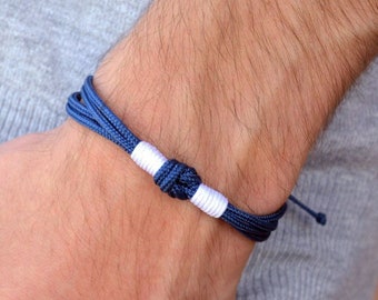 Waterproof Mens Surfer Bracelet, Love Knot Adjustable Bracelet, Beach Nautical Boyfriend gift, Boy's wristband, woven bracelet for him