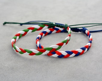 Braided Leather Bracelet for men, flag bracelet red white green blue, 3rd Leather Anniversary Gift, Fourth of July USA flag