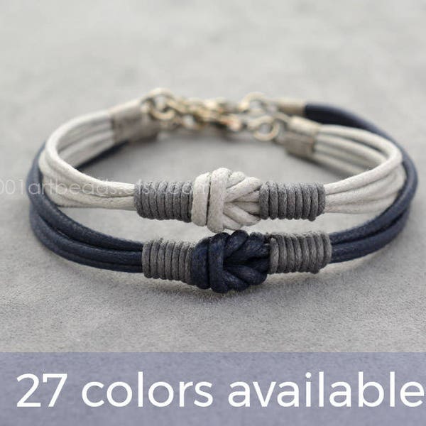 Bracelets de couple, cadeau d'anniversaire de mariage en coton personnalisé, lot de 2 bracelets de couple assortis noeud d'amour longue distance, son elle