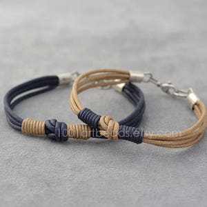 Cotton Anniversary Gift for Couple, 2nd Anniversary Gift, His and Her Couple Bracelet, Love Knot Long distance Bracelet Set, Family look image 2