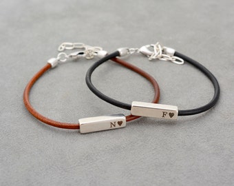 Custom engraved Leather Bracelet, Personalized Couples Bracelet, Unisex 3rd anniversary Gift