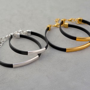 Custom Engraved Leather Bracelet, Silver or Gold, Anniversary Gift