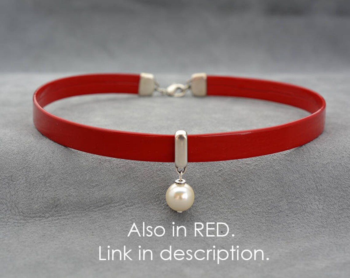 Black Leather Day Collar With Dangling Pearl Plus Size Etsy Canada