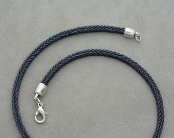 Mens braided choker, 5 mm dark grey cotton cord necklace, Unisex rope necklace with a silver clasp, Custom length