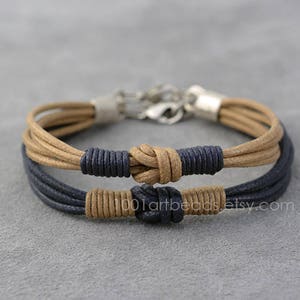 Cotton Anniversary Gift for Couple, 2nd Anniversary Gift, His and Her Couple Bracelet, Love Knot Long distance Bracelet Set, Family look image 1