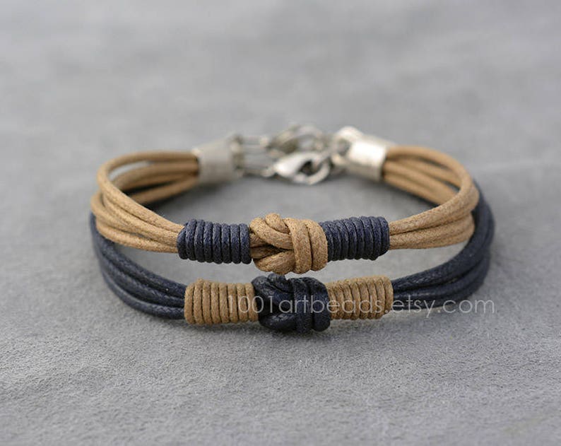 Cotton Anniversary Gift for Couple, 2nd Anniversary Gift, His and Her Couple Bracelet, Love Knot Long distance Bracelet Set, Family look image 1