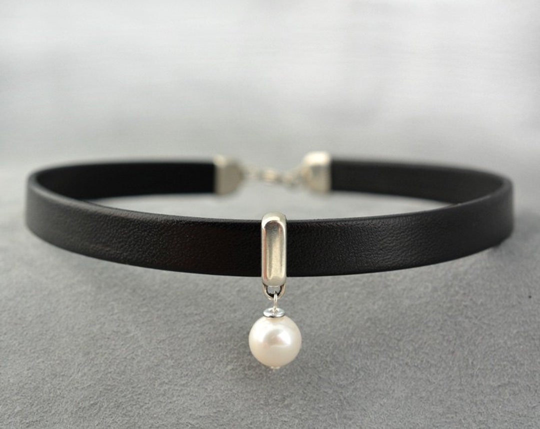 Black Leather Day Collar With Dangling Pearl Plus Size - Etsy