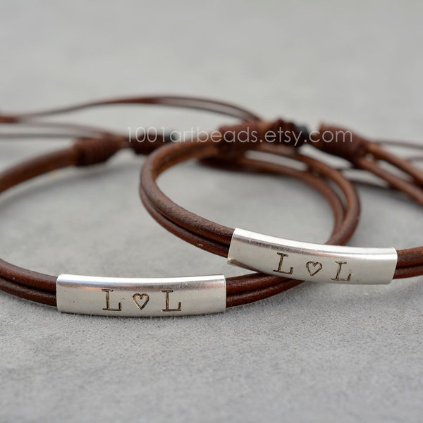 Matching Couples Bracelets set, Custom Engraved Hidden Message Leather bracelets, Personalized his and her 3rd anniversary Gift