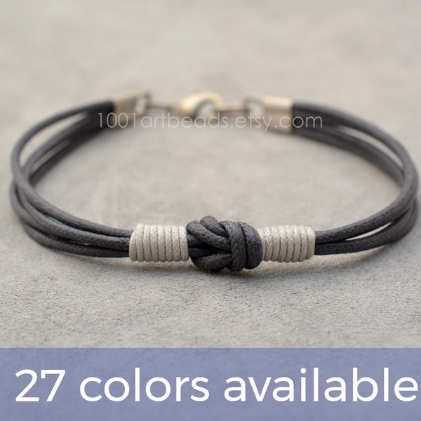 Love knot cotton bracelet for boyfriend, 2nd anniversary gift for him or for her, mens bracelet, unisex friendship gift