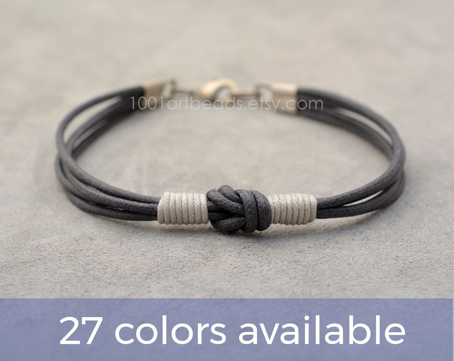 Two-Tone Cotton Cord Bracelet with Love Celtic Knot, Engraved Initials gender neutral Jewelry