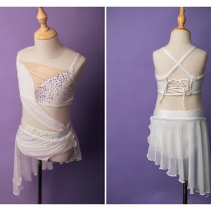 White lyrical dance costume for dancer white competition dance white ready to ship leotard handmade solo costume white costume for lyrical