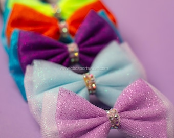 Gymnastiek haarstrik voor gymnasten, op maat gemaakte gymnastiekstrik voor wedstrijden, haaraccessoire van tule met strasssteentjes, glitter haarstrik voor een knot, haarstrik voor een wedstrijd