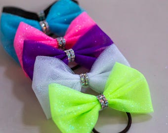 Lazo de gimnasta para competición de gimnasia, accesorio para el cabello, lazos para el cabello, lazos para el cabello de equipo de gimnasta, tul para cabello de competición.