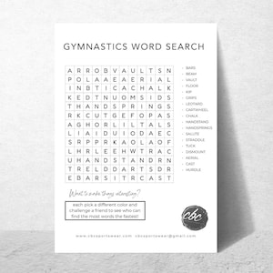 Word Search for Gymnast Activity Pages Gymnastics Party Game Printable ...