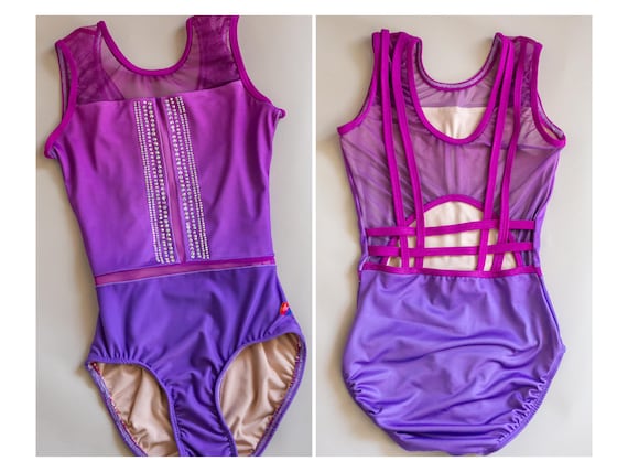 Girls leotard gift for gymnast strappy gymnastics leotard for gymnast gift rhinestone leotard fuschia leo pink leotard with rhinestones mesh