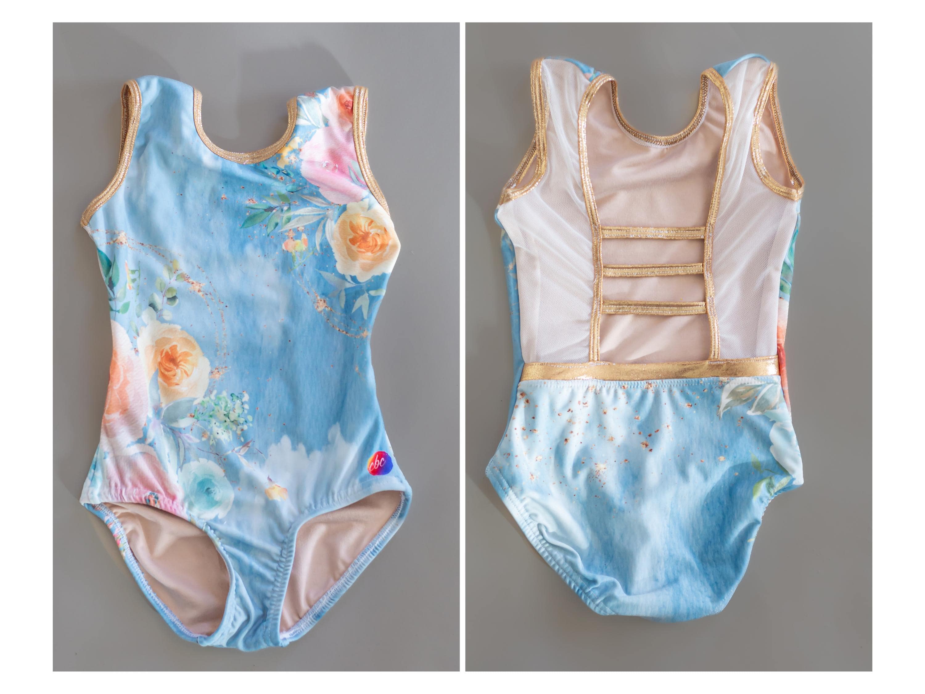Blue gymnastic leotard strappy gymnast leotard for gymnastic gold leotard girl gift for gymnast sparkly leotard floral gymnast child leotard