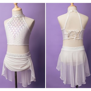 Dance costume for dancer lyrical cream rhinestone two piece ready to ship competition dance solo contemporary leotard cream child xlarge