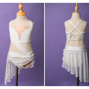 Costume de danse lyrique blanc prêt à expédier Costume de danse lyrique contemporain 2 pièces robe de concours de danse lyrique blanche sur mesure