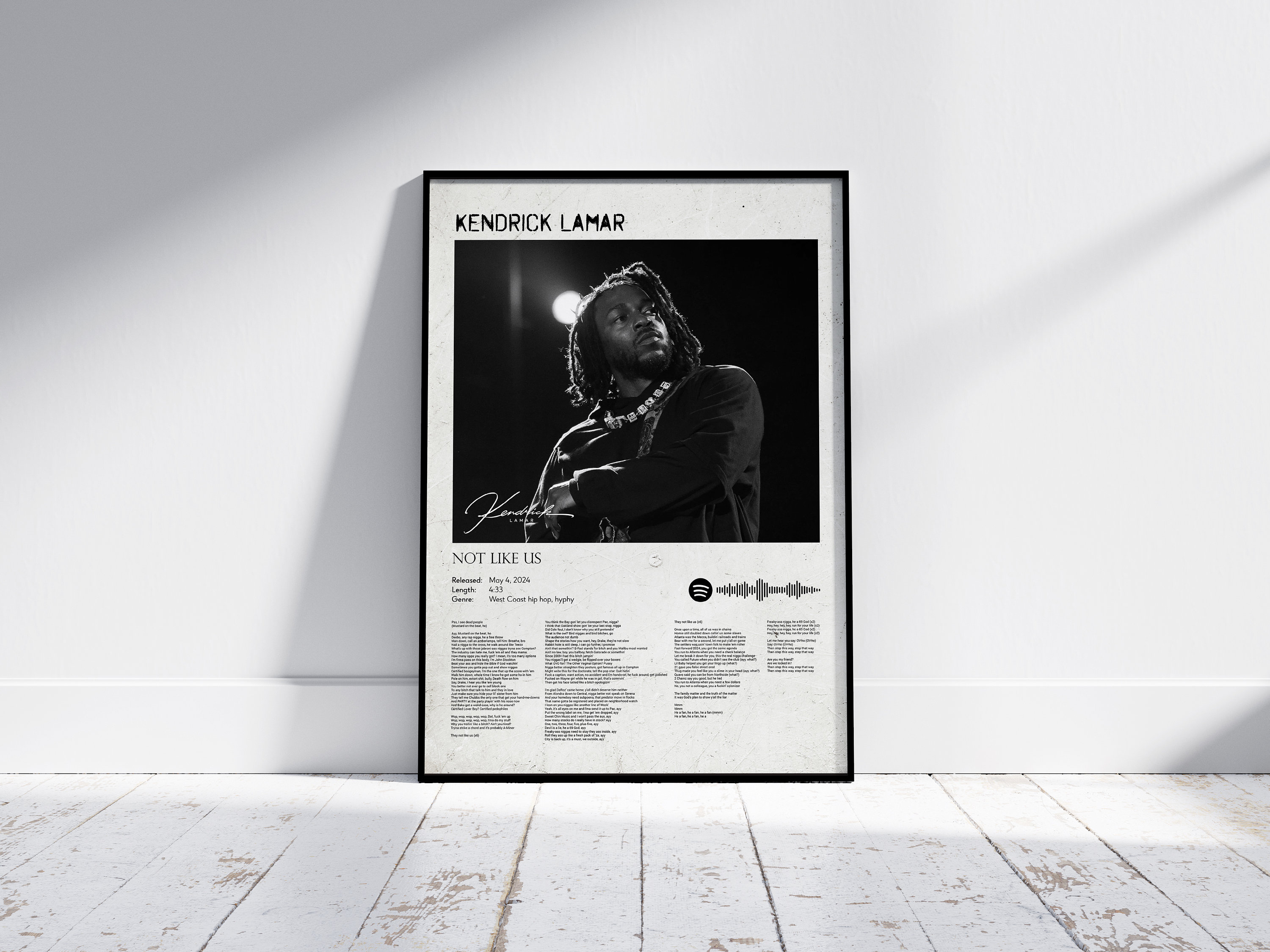 Kendrick Lamar Not Like Us Lyrics Poster, Kendrick Lamar Album Poster
