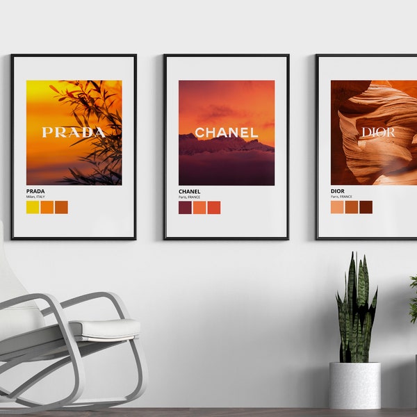 Fashion Posters Set of 3, Brand Poster, Fashion Wall Art Set of 3, Luxury Fashion Poster, Fashion Photography Print, Orange Color Poster Set