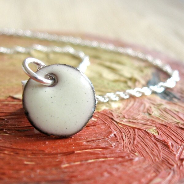 Pebble Necklace - Enamel Accent Necklace on Sterling silver chain - Antique White