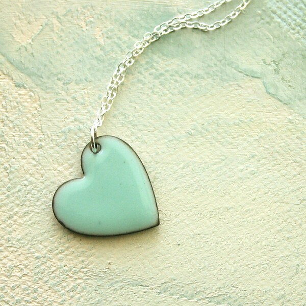 Enamel Necklace - handmade blue enamel heart pendant and sterling silver necklace