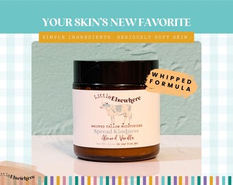 Whipped Tallow Lotion, 100% Grass-Fed & Grass Finished, Natural Moisturizer Skincare, Multiple Scents