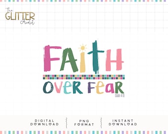Faith Over Fear Christian PNG – téléchargement numérique de versets bibliques colorés (Ésaïe 41:10)