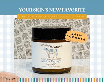 100% Grass Fed + Grass Finished Tallow Balm, Face & Body Moisturizer, Natural Skincare, Multiple Scent Options