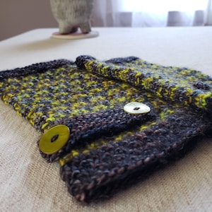 Fingerless Gloves in Yellow and Gray Tweed Effect, Handknit with Fine Merino Wool.